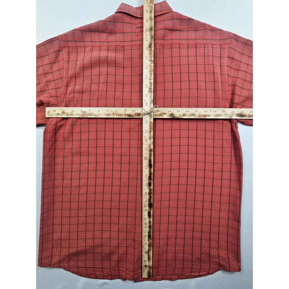 The North Face Men's M Red Mini Windowpane Plaid Vented Button Up Hiking Fishing